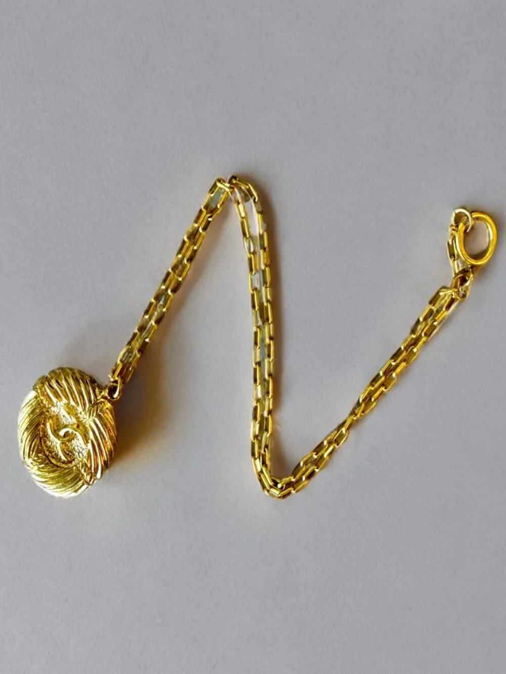 Chanel Vintage Gold-Plated CC Logo Round Pendant Paperclip Chain Necklace